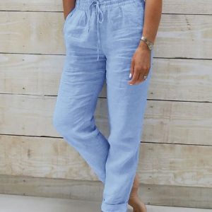 Plus Size Vacation Loose Plain Pants, Pants, color:Blue|size:4X, JustFashionNow