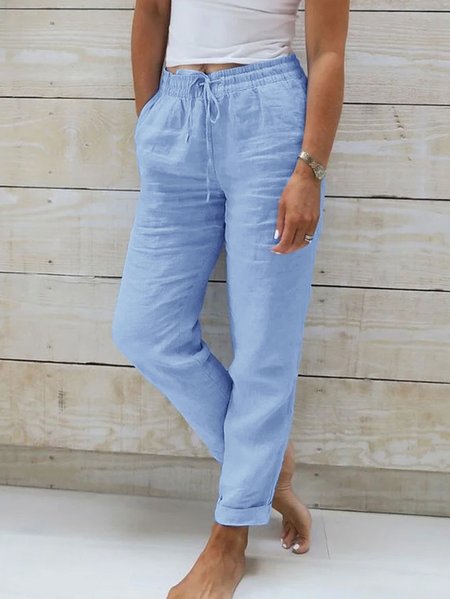 Plus Size Vacation Loose Plain Pants, Pants, color:Blue|size:4X, JustFashionNow