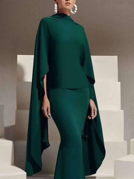 Elegant Plain Regular Fit Blouse, Blouses and Shirts, color:Green|size:XXL, Stylewe