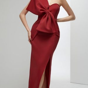 Elegant Bow Wedding Guest Dress, Maxi Dresses, color:Red|size:XXL, Stylewe