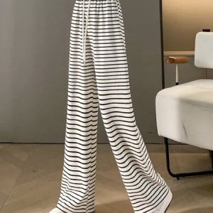 Casual Striped Long Pant, Pants, color:White|size:L, Noracora
