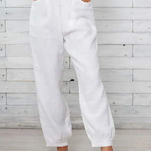Loose Plain Linen Linen Pants, Pants, color:White|size:XXL, JustFashionNow