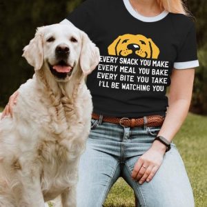 Lilicloth X Funnpaw Women's Every Snack You Make I Will Be Watching You Funny Dog Graphic Print Crew Neck T-Shirt, color:Black|size:3XL, Lilicloth.com