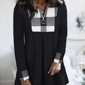 JFN V Neck Patchwork Casual Tunic Top, Shirts & Blouses, color:Black|size:XXL, JustFashionNow
