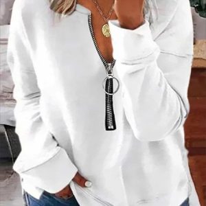 plus size Long Sleeve V Neck Casual Solid Sweatshirt, Sweatshirts, color:White|size:4X, JustFashionNow