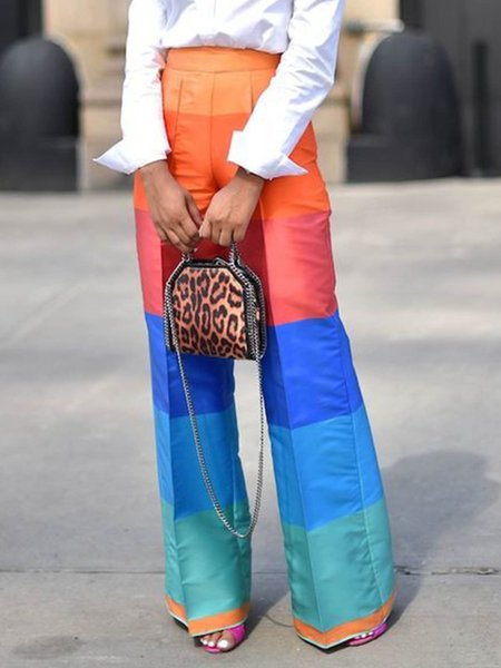 Color Block Regular Fit Urban Fashion Pants, Pants, color:Multicolor|size:XXL, Stylewe