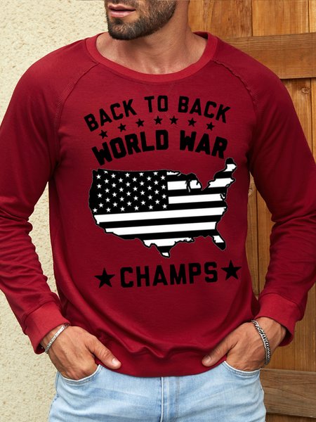 Men’s Map of United States Casual Loose Sweatshirt, color:Red|size:3XL, Lilicloth.com