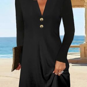 Plus Size Plain Jersey Casual Loose Dress, Dresses, color:Black|size:4X, Noracora
