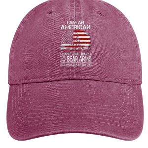 Men's /Women's I Am An American I Have The Right To Bear Arms Graphic Printing Regular Fit Adjustable Denim Hat, color:Pink|size:One-size, Lilicloth.com