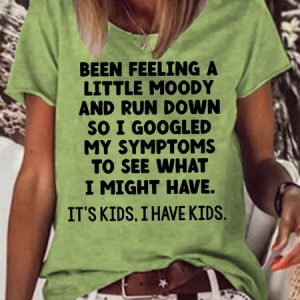 Womens I Have Kids Funny Letter Printed  Casual Short Sleeve  T-Shirt, color:Green|size:3XL, Lilicloth.com