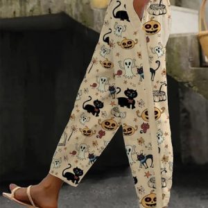 Loose Halloween Casual Pants, Pants, color:Khaki|size:XXL, JustFashionNow