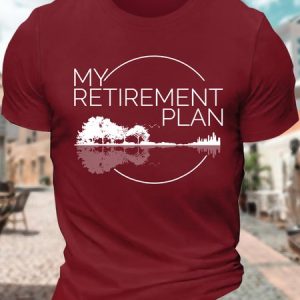 Men’s My Retirement Plan Guitar Cotton Text Letters Casual T-Shirt, color:Red|size:3XL, Lilicloth.com