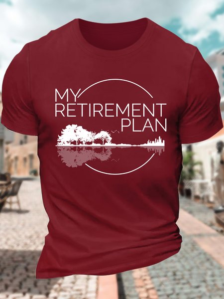 Men’s My Retirement Plan Guitar Cotton Text Letters Casual T-Shirt, color:Red|size:3XL, Lilicloth.com
