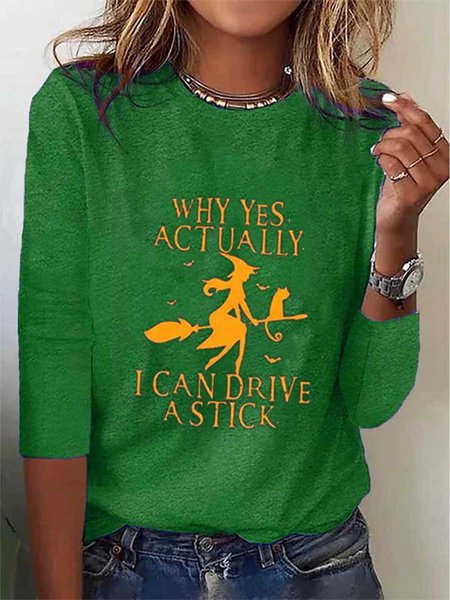 Casual Loose Halloween Long Sleeve Crew Neck T-Shirt, T-Shirts, color:Green|size:3XL, JustFashionNow
