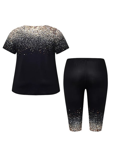 Casual Ombre Crew Neck Regular Fit Two-Piece Set, Suit Set, color:Black|size:4XL, JustFashionNow