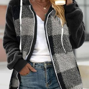 Plus Size Casual Hoodie Teddy Jacket, Coats, color:Black|size:4X, Noracora
