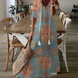 Elegant Ethnic Tassel Dress, Dresses, color:Blue|size:XXL, JustFashionNow