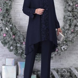 Women Plain V Neck Long Sleeve Comfy Casual Top With Pants Matching Outfit, SET, color:Navyblue|size:5XL, Noracora