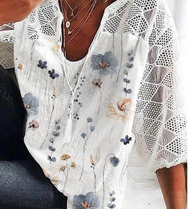 Floral Linen Linen Loose Shirt, Shirts & Blouses, color:White|size:XXL, JustFashionNow