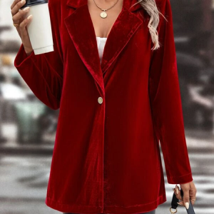 Velvet Solid Lapel Single Button Blazer, Blazers, color:Wine Red|size:XXL, JustFashionNow