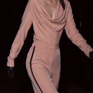 Urban Cowl Neck  Plain Long Sleeve Shirt, Blouses and Shirts, color:Pink|size:XXL, Stylewe
