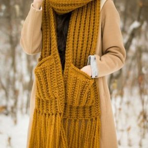 Pockets Handwoven Wool Fringed Long Scarves Casual Vintage Outdoor Accessories, Women Scarves & Shawls, color:Yellow|size:One-size, JustFashionNow
