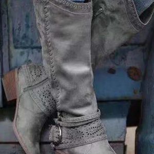 Daily Hollow-Out Spring/fall Cowboy Boot, Boots, color:Gray|size:43, JustFashionNow
