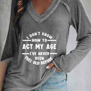 Women's Top T shirt Tee Graphic Print Long Sleeve V Neck Streetwear Daily Going out Summer Fall Casual Tunic T-Shirt, T-shirts, color:Gray|size:XXL, catalog Noracora shop