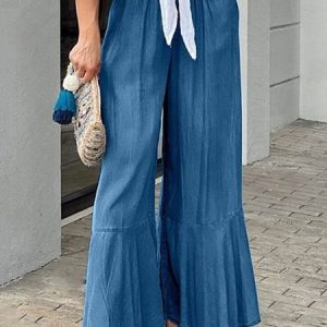 Denim Urban Loose Plain Wide Leg  Jeans, Jeans, color:Blue|size:XXL, Stylewe