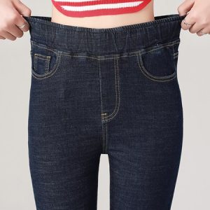 Denim Tight Plain Casual Jeans, Denim&Jeans, color:Dark_blue|size:5XL, Noracora