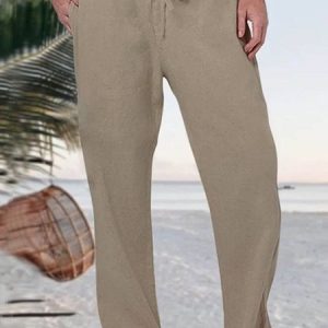 Casual Plain Pants, Pants, color:Apricot|size:4XL, JustFashionNow
