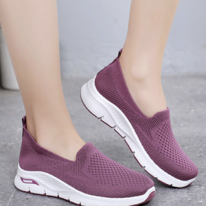 Casual Plain Breathable Slip On Flat Heel Slip On, Sneakers&Athletic, color:Purple|size:40, Noracora
