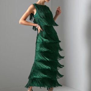 Party Plain Vintage Tight Crew Neck Dress, Maxi Dresses, color:Green|size:XXL, Stylewe