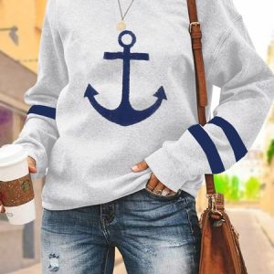 Printing Anchor Casual Loose Sweatshirt, Sweatshirts & Hoodies, color:White|size:3XL, JustFashionNow