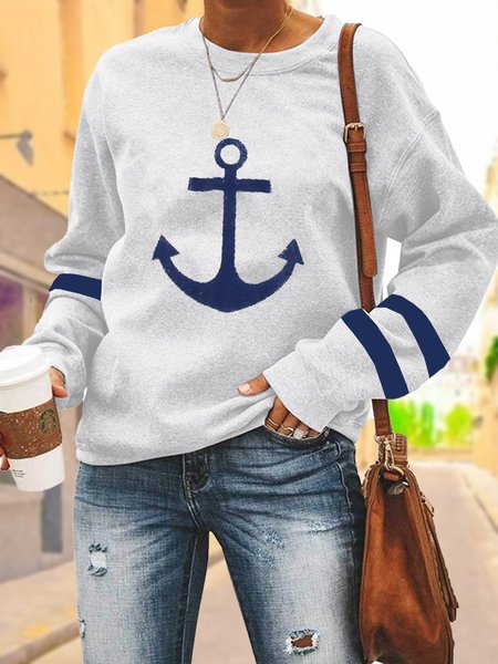 Printing Anchor Casual Loose Sweatshirt, Sweatshirts & Hoodies, color:White|size:3XL, JustFashionNow