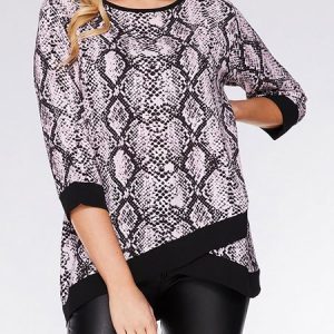 Crew Neck Leopard Loose Tunic Blouse, Blouses, color:Snakeskin|size:L, Noracora