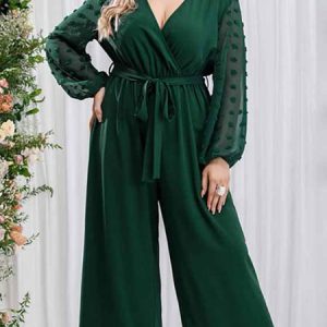 Casual Plain V Neck Romper & Jumpsuit, Jumpsuits＆Rompers, color:darkgreen|size:4X, JustFashionNow