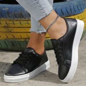 Casual Hollow out Lace-Up Skate Shoes, Sneakers&Athletic, color:Black|size:43, Noracora