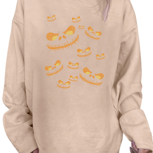 Casual Abstract Crew Neck Long Sleeve T-shirt, T-shirts, color:Apricot|size:XXL, Noracora
