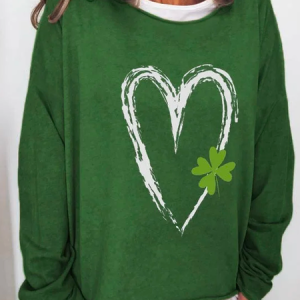 Four-Leaf Clover Casual Loose Crew Neck T-Shirt, T-Shirts, color:Green|size:XXL, JustFashionNow