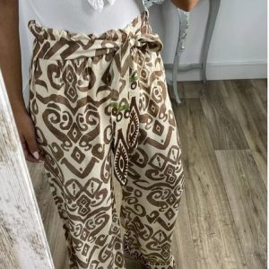 Casual Geometric Natural Long Straight Pants, Pants, color:Khaki|size:XL, Noracora