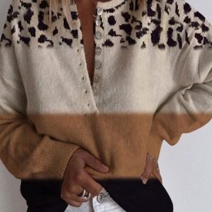 Leopard Wool/Knitting Loose Sweater, Sweaters, color:Multicolor|size:XXL, JustFashionNow