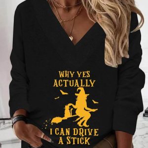 Halloween Long Sleeve V Neck Printed Top Sweatshirt, Hoodies & Sweatshirts, color:Black|size:XXL, Noracora