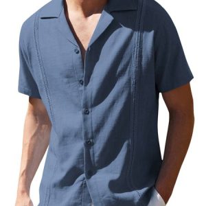 Regular Sleeve Regular Fit Shirt Collar Plain Casual Shirt, Shirts ＆ Blouse, color:Navy Blue|size:3XL, JustFashionNow