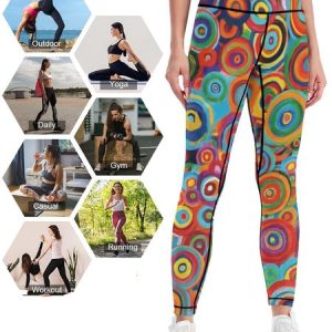 Sports Geometric Mid Waist Long Cycling Pants, Pants, color:Multicolor|size:XXL, Noracora