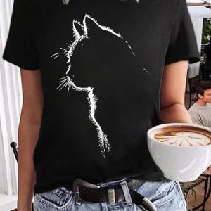 3D Cat Women's Short Sleeve T-Shirt, color:Black|size:3XL, Lilicloth.com