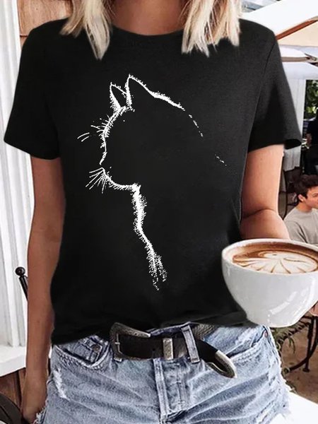 3D Cat Women's Short Sleeve T-Shirt, color:Black|size:3XL, Lilicloth.com