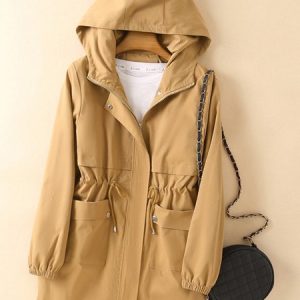 Hoodie Long Sleeve Plain Zipper Regular Loose Hooded Trench Coat For Women, Trench coat, color:Yellow|size:3XL, Noracora