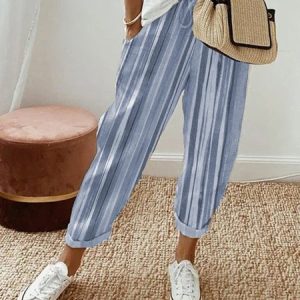 Striped Casual Pockets Loose Elastic Waist Pants, Pants, color:Blue|size:XXL, JustFashionNow