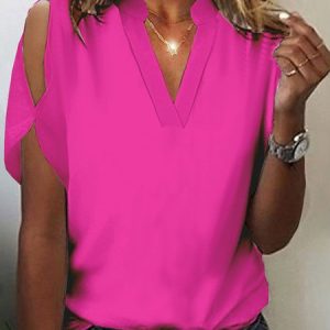 Casual Plain Loose Shirt, Shirts & Blouses, color:Deep Pink|size:XXL, JustFashionNow